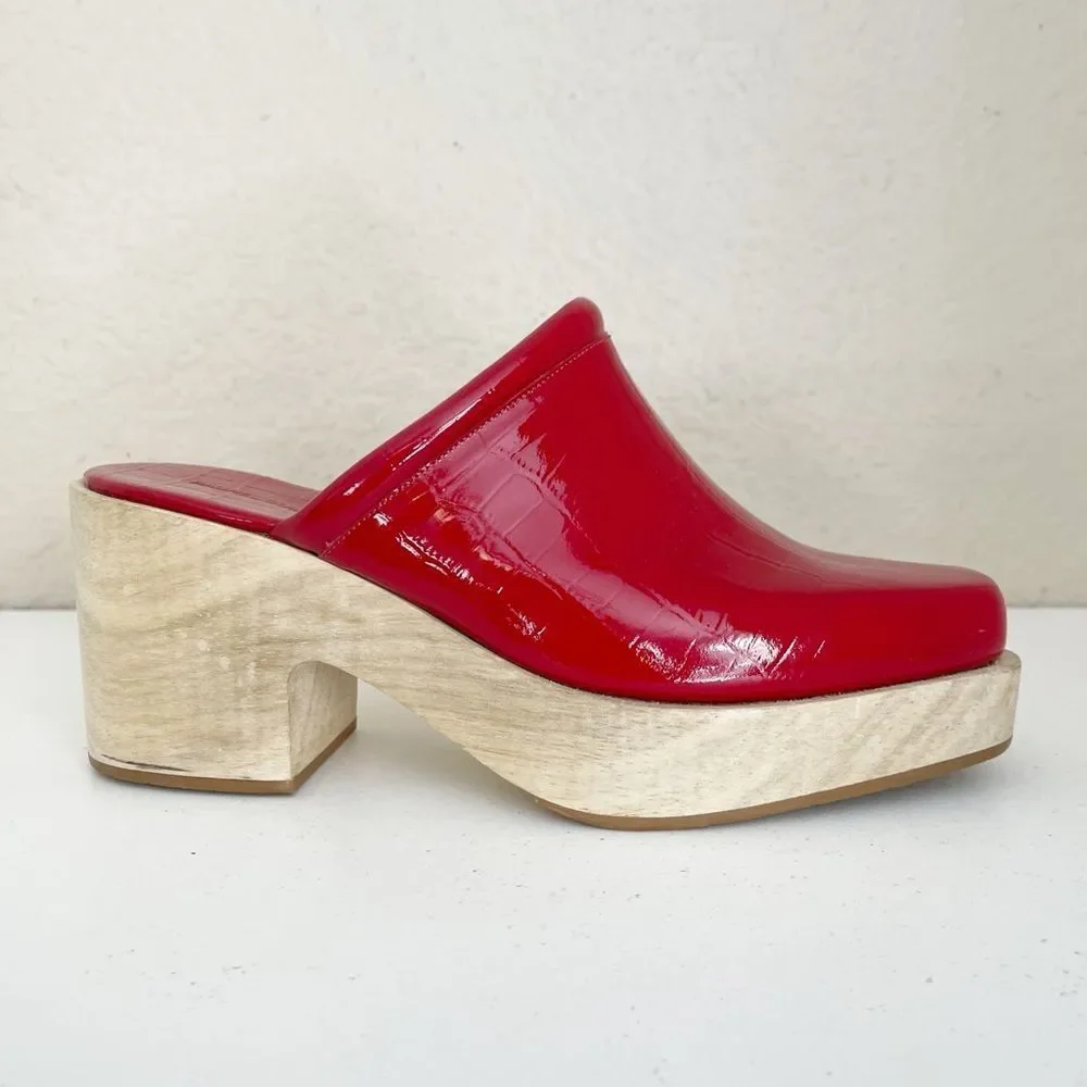 Rachel Comey Salta Clog red patent leather square toe wooden platform Clog - Picture 4 of 10